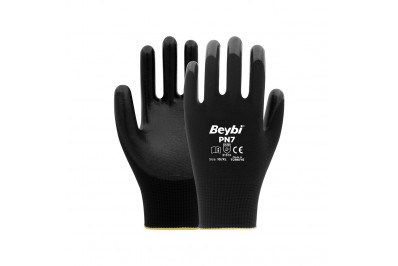 Beybi Pn7 Siyah Polyester Örgü Nitril İş Eldiveni (288 Çift)
