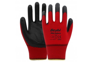 Beybi PN Zebra Kırmızı Polyester Örme Nitril İş Eldiveni (288Çift)