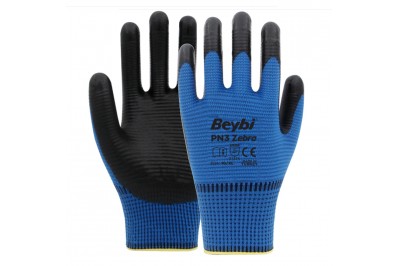 Beybi Pn3 Zebra Mavi Nitril Kaplı Polyester İş Eldiveni (288 Çift)