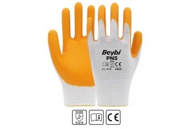 Beybi Pn5 Sarı Polyester Nitril İş Eldiveni (288 Çift)