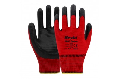 Beybi PN5 Zebra Kırmızı Polyester Örme Nitril İş Eldiveni (288 Çift)