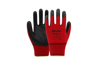 Beybi Pn3 Zebra Kırmızı Nitril Kaplı Polyester İş Eldiveni (288 Çift)