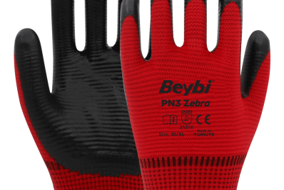 Beybi Pn3 Zebra Kırmızı Nitril Kaplı Polyester İş Eldiveni (288 Çift)