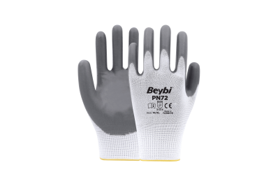 Beybi Pn72 Gri Polyester Örgü Nitril İş Eldiveni (288Çift)
