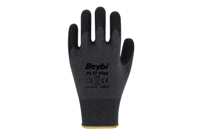 Beybi PL17 Flex Siyah Lateks Kaplı Polyester Likralı Eldiven (288 Çift)