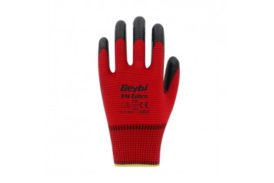 Beybi PN Zebra Kırmızı Polyester Örme Nitril İş Eldiveni (288Çift)