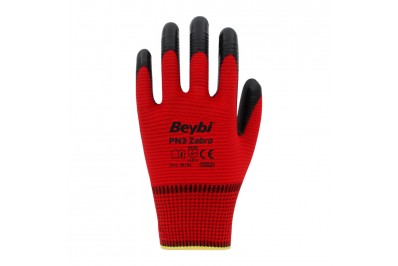 Beybi Pn3 Zebra Kırmızı Nitril Kaplı Polyester İş Eldiveni (288 Çift)