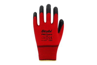 Beybi PN5 Zebra Kırmızı Polyester Örme Nitril İş Eldiveni (288 Çift)